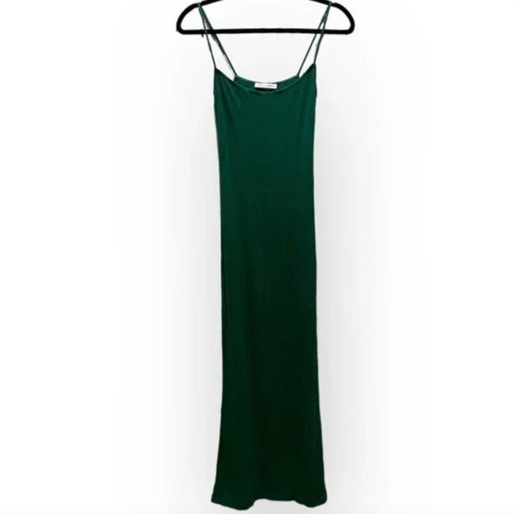 Reformation Forest Green Ribbed Bodycon Maxi Dress Modal Blend Made in the USA